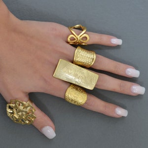 14K gold ring, Unique gold ring, Stylish ring, Dainty gold ring, Signed ring, Wide gold ring,Gold parallel ring,Gold boho ring,Stacking ring image 8