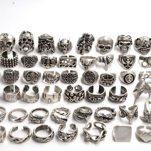 Silver Adjustable Men Ring, Silver Chain Ring, Silver Skull Ring, Friday Mask Ring, Trend King Kong Ring, Large Shark Ring, Cool Punch Ring