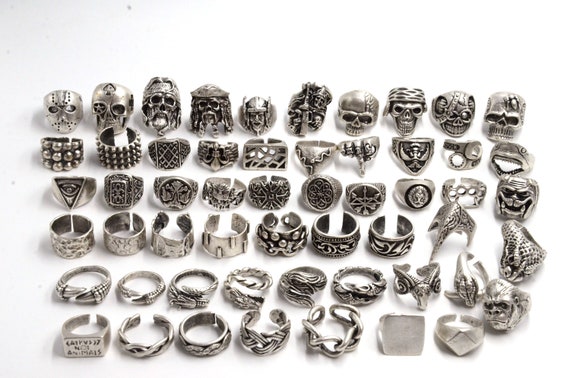 Silver Adjustable Men Ring Silver Chain Ring Silver Skull Ring