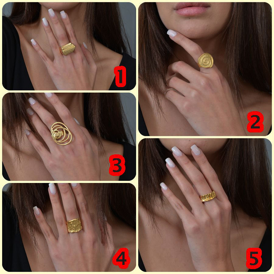 14K Gold Elegant Rectangle Dome Unique Ring, Stylish Boho Dainty Signed ...