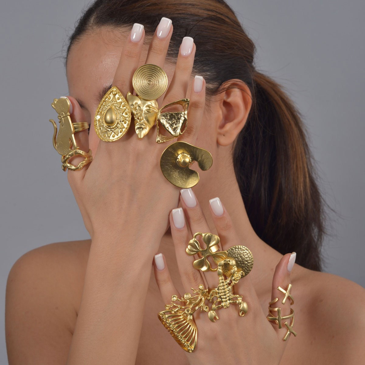 Geometric Gold Stylish Ring Statement 14kt Gold Chunky Rings Bold Dome ...