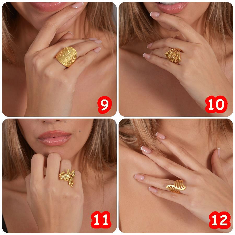 Juego De 12 Anillos Apilables Para Mujer - Chapados En Oro 14k, Ajustables, Diseños Trenzados Y Gruesos