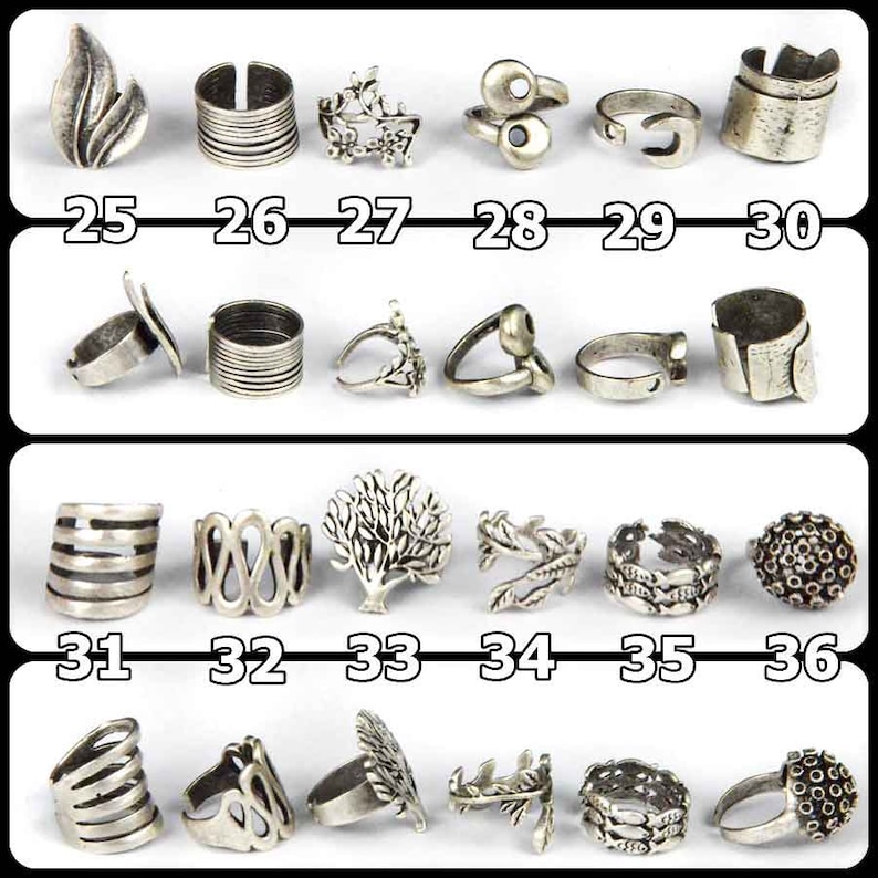 Antique Bohemian Greek Style Hammered Ring Accessory Christmas Gifts For Her Leaf Spiral Flowered Key Figured Silver Adjustable Ring