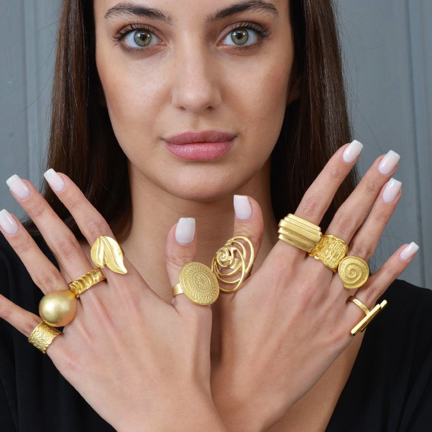 14K Gold Elegant Rectangle Dome Unique Ring, Stylish Boho Dainty Signed ...