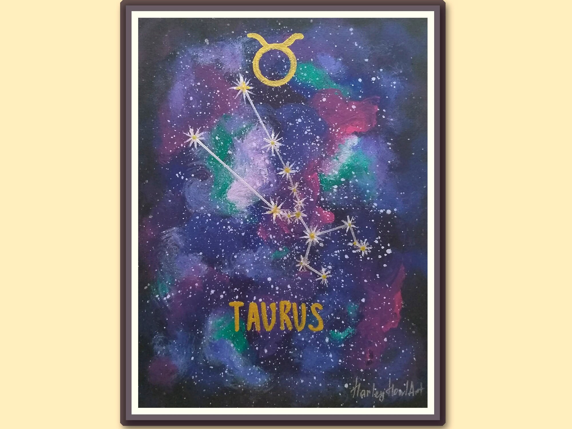 Taurus Painting Original Art Astrology Zodiac Sign Wall Art Etsy