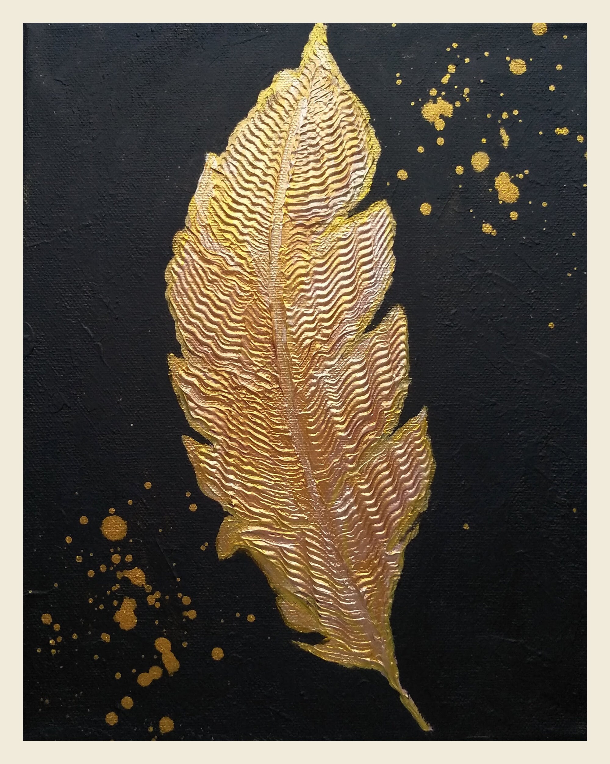 Gold Feather Painting Original Art Texture Artwork Impasto Etsy