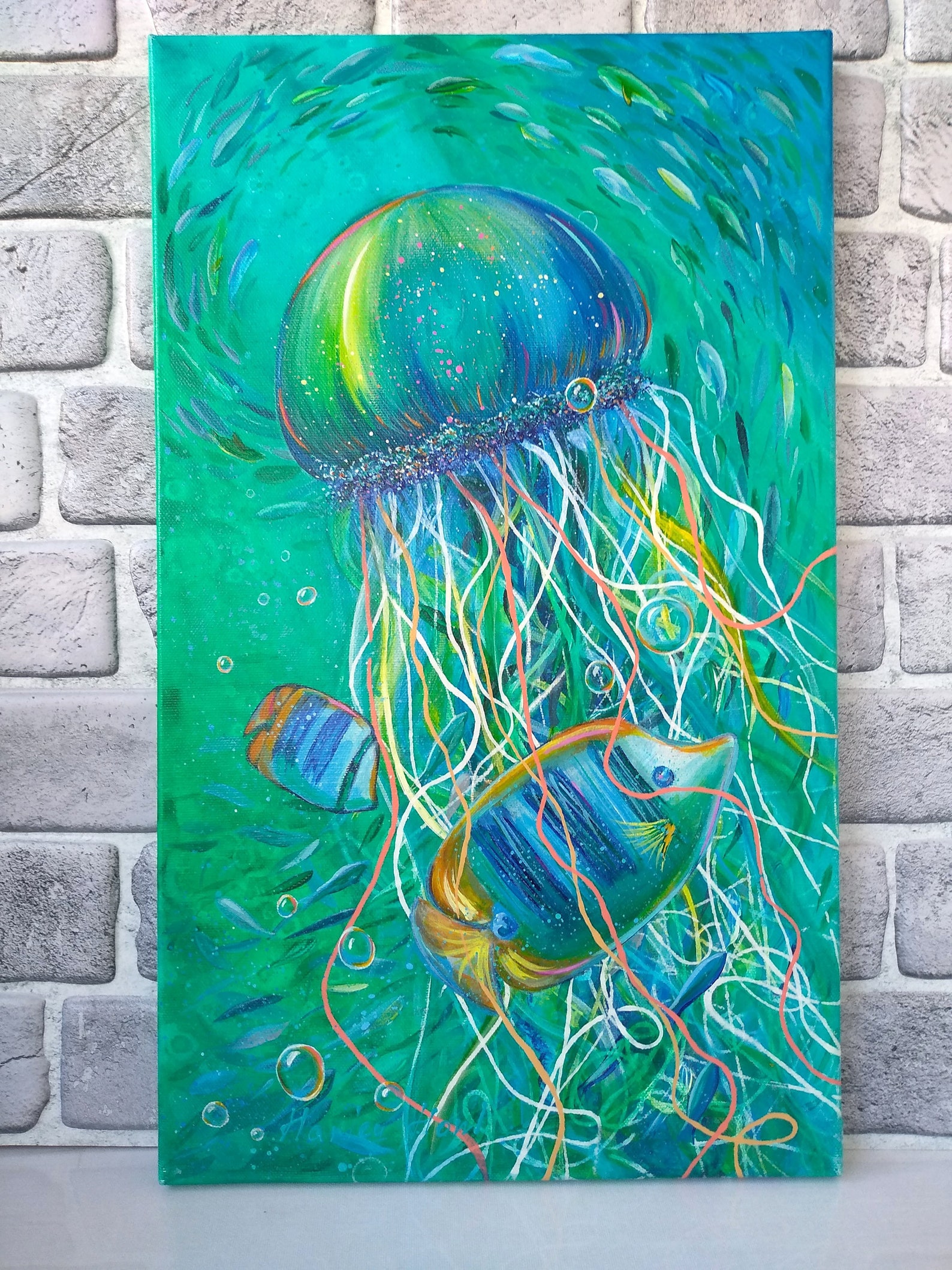 Jellyfish Painting Original Art Handmade Fantasy Art Canvas Etsy