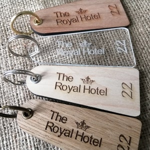 Key-Rings Bell Shaped (Large) Hotel B&B Motel Personalised Engraving  + Room Number + Logo