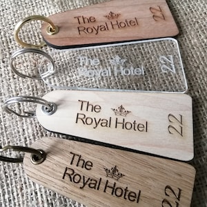 Key-Rings Bell Shaped (Large) Hotel B&B Motel Personalised Engraving  + Room Number + Logo