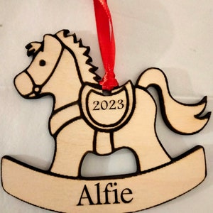 Personalised Rocking Horse Christmas Decoration with your name added