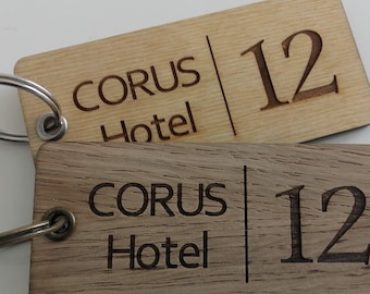 Key-Tags Fobs (Large) Hotel B&B Motel Personalised Engraving Name + Room Number + Logo