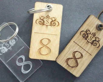 Hotel Guesthouse Key-fob Engraved with Logo & Room Number(s) Medium Sized Personalized