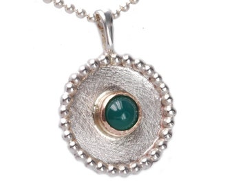 Bicolor pendant 925 silver with green agate stone