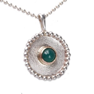 Bicolor pendant 925 silver with green agate stone