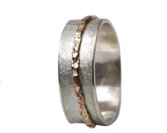 Sterling silver spinning ring with 333 gold ring band