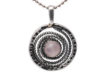Unique Sterling Silver Pendant with Rose Quarz