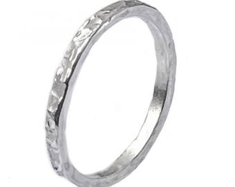 Narrow hammered ring 925 sterling silver