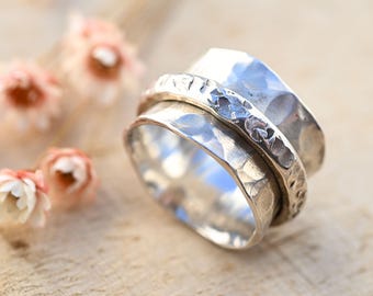 Wide silver ring "Avigail" - spinning ring for women and men - notched outer ring - 925 silver