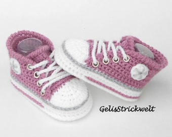 Babyturnschuhe gehäkelt rosa | Babyschuhe Handarbeit | Geschenk zur Geburt | Neugeborene | Sneaker Baby
