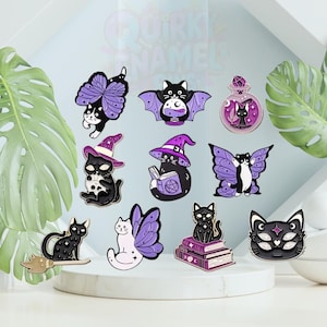 Mystical Magical Black Cat Enamel Pins - Witchy Feline Badges