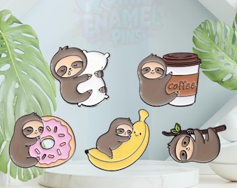 Schattige emaille pins luiaard luiaard | (Schattig, broches, traag, klimmend, boom, banaan, broche, revers, rugzakbadges, sieraden, cadeau)
