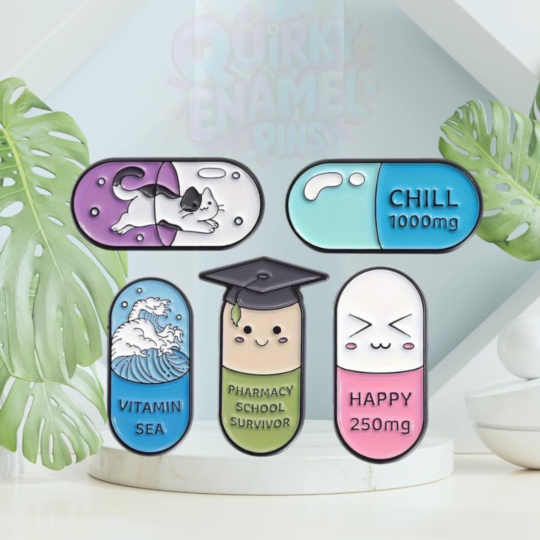 Happy Pills & Chill Pill Enamel Pins | Funny and Cute Badges - Etsy