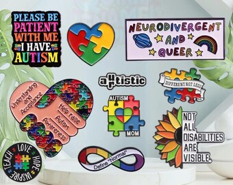 Spille smaltate per l'accettazione della neurodiversità e dell'autismo / distintivi di sensibilizzazione