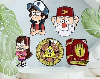 Épinglettes en émail personnages Gravity Falls | Insignes de chiffrement Dipper, Mabel et Bill