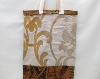 Eco Upcycled Recycled Repurposed Reusable Handmade Shopping Tote Bag, made with new repurposed, salvaged designer fabric.