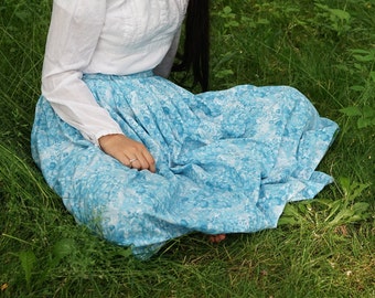 Pleated Skirt. Floral, Long Skirt. Handmade, 100% Cotton.