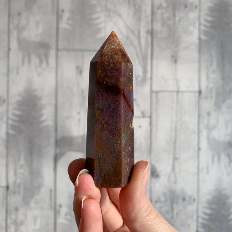 REDUCED Purple Moss Agate Crystal Carved Tower Point A | Etsy