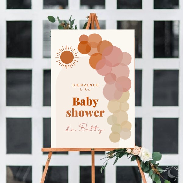 Baby Shower Welcome Sign, Watercolor Arch Ballons Baby Shower, french and english, personnalisable, printable on CANVA #100