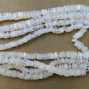 4.50 mm Natural Rainbow Moonstone Smooth Heishi full 7inch Strand  -AAA+
