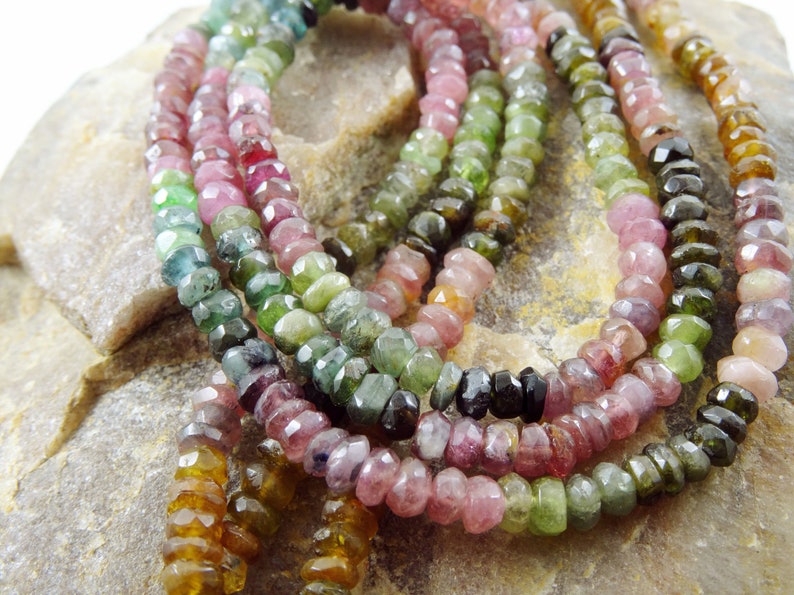 Natural 4 mm Multi Tourmaline Faceted rondelle full 13 inch strand