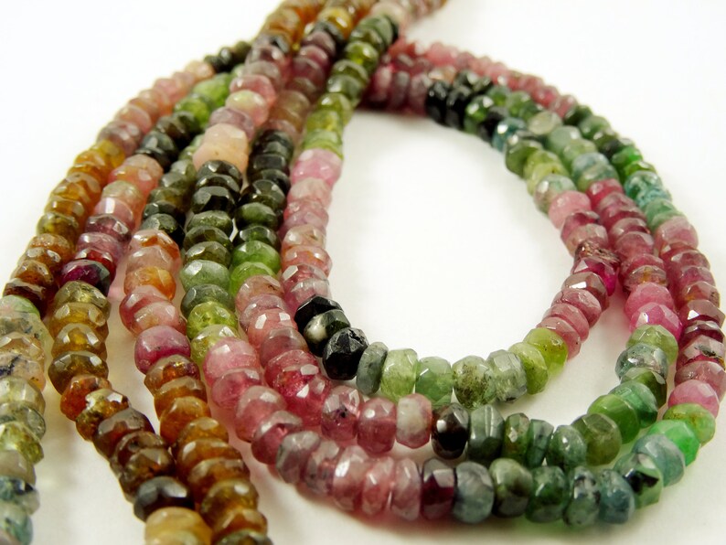 Natural 4 mm Multi Tourmaline Faceted rondelle full 13 inch strand