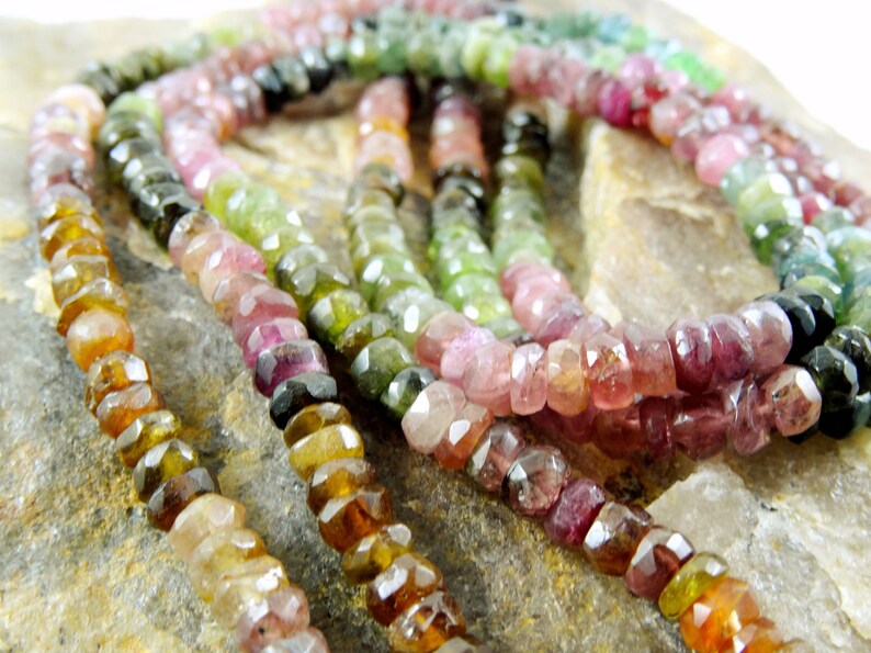 Natural 4 mm Multi Tourmaline Faceted rondelle full 13 inch strand