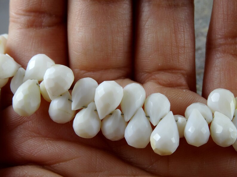Natural 8-9 mm White Coral Faceted Drop 32 pcs full 4 inch strand