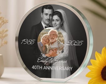Gepersonaliseerde plaquette voor huwelijksverjaardag met foto's van toen en nu voor grootouders van ouders | Gouden, zilveren jubileumaandenken