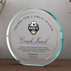 Personalized Plaque for Football Coach | Football Coach Thank You Gift | End of Season Team Gift | Custom Glass Awards