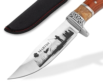 Personalisierte Anglermesser mit Name | Gravierte Messer für Papa, Mann, Opa | Fischermesser | Survival-Tool mit Holzgriff