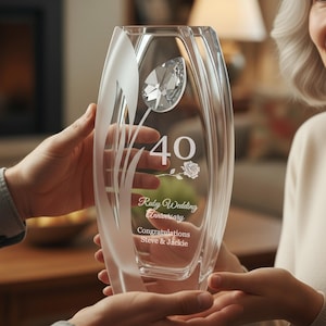 Personalized Ruby Wedding Anniversary Vase: Engraved Crystal Gift