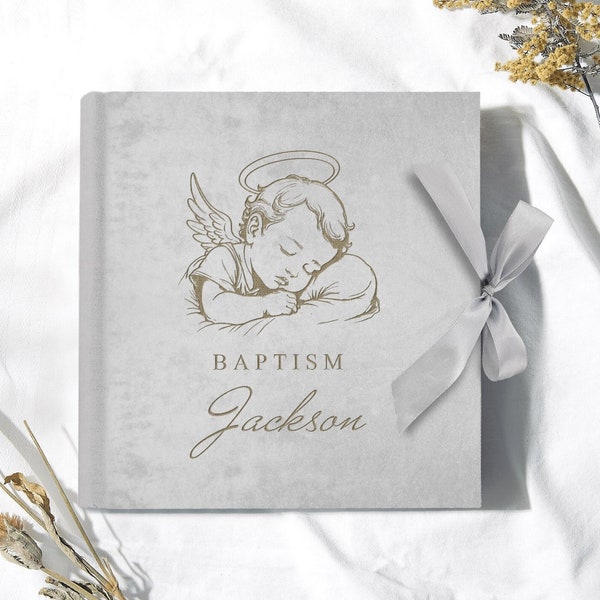 Personalized Baby Baptism Photo Album - Christening Keepsake Gift for Boys | First Year Baby Boy Memory Book | Newborn Gift