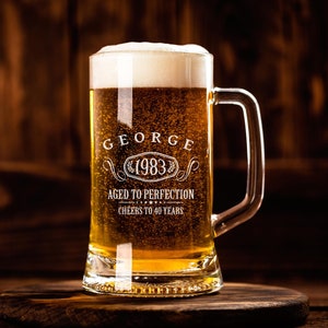 Engraved Birthday Beer Mug | Personalized Birthday Gift for Dad, Grandad, Uncle or Boyfriend | Custom Beer Glasses