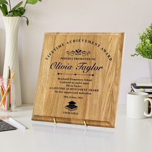 Custom OAK Wood Plaque Recognition with Logo | Achievement Award Trophy | Corporate Award | Retirement Award Plaque