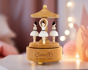 Personalisierte handgemachte hölzerne Spieluhr | Ballerina Spieluhr Karussell | Baby Mädchen Geschenke | Babyparty