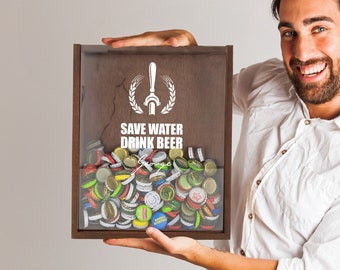 Personalized Beer Cap Holder: Wooden Shadow Box, Birthday Gift