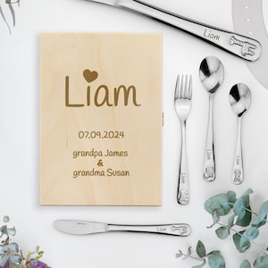 Personalised Kids Cutlery Set Stainless Steel in Box | Children Flatware Set | Kids Tableware with Animal Pattern & Name | Christening Gift