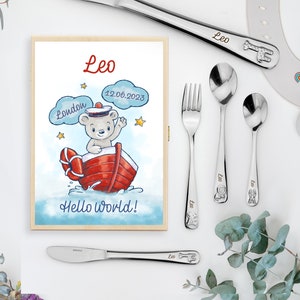 Personalized Children’s Cutlery with Name in Wooden Box | Safari Kids 4 Piece Cutlery Set | Baptism Gift Toddler | Custom Name Spoon