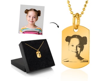 Personalisierte Halskette mit Foto Gravur | 24k Gold Halskette | Valentinstag Geschenk | Jahrestag Geschenk Halskette | Erinnerungs-Anhänger