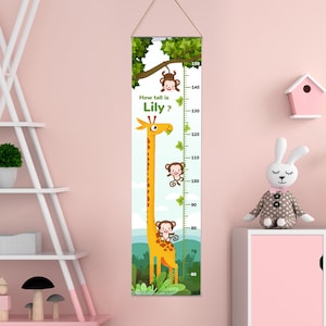Personalisierte Tier Safari Messlatte | Wachstumstabelle für Kinder | Dschungel Dekor | Geschenke für Kinder | Babyzimmer Dekoration